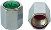 Chrome Plated ABS Nitrogen Valve Stem Caps With Green N2